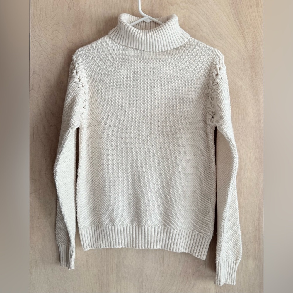 UGG Gisele Turtleneck Sweater Cream Heather Lattice Shoulder Pullover Knit Sz S